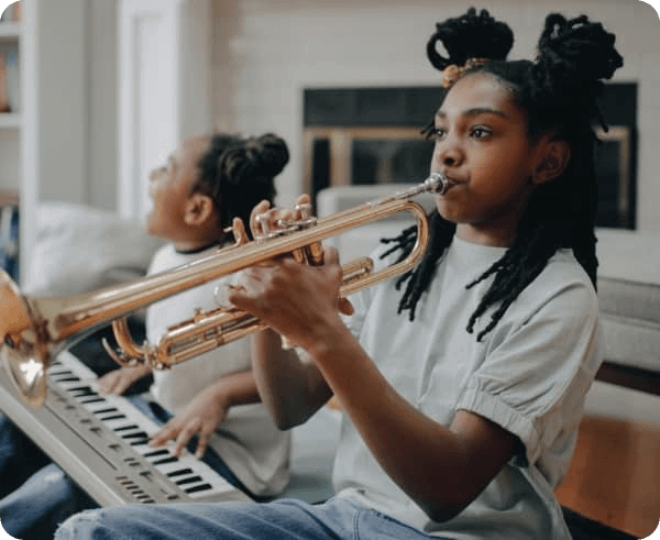 Student playing a trumpet